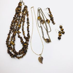Tigers Eye jewelry lot: earrings necklace vintage